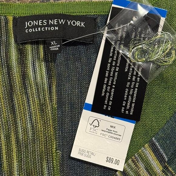 NWT Jones New York Tunic Top Linen Sheer Cowl Boho Earthy Minimalist Green XL - Picture 2 of 5